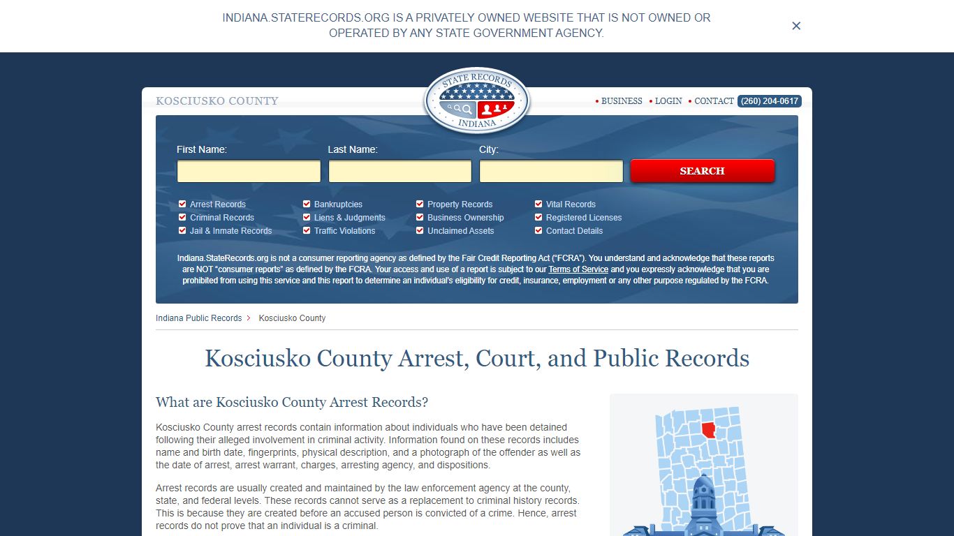 Kosciusko County Arrest, Court, and Public Records