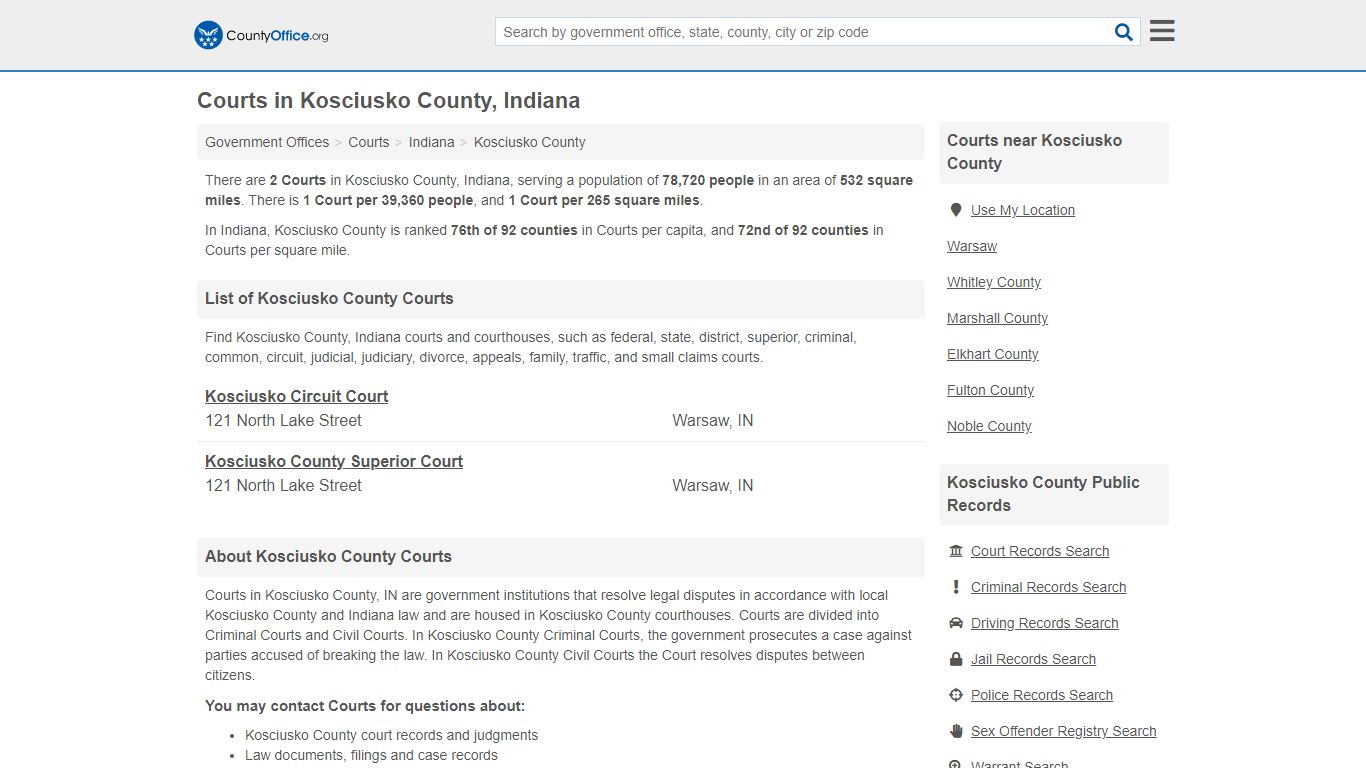 Courts - Kosciusko County, IN (Court Records & Calendars)