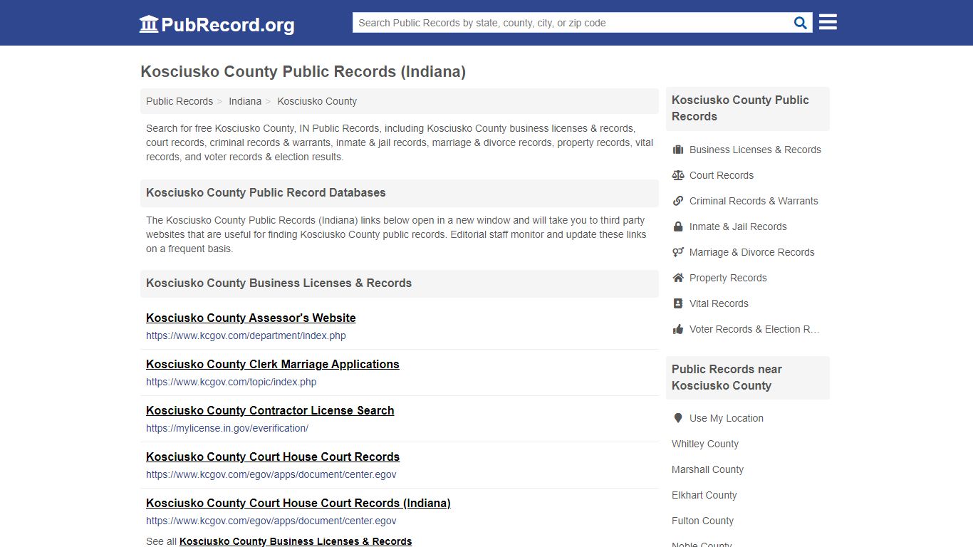 Free Kosciusko County Public Records (Indiana Public Records)